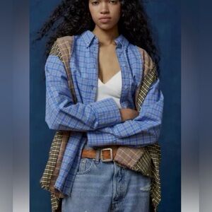 BDG Multicolored Plaid Patchwork Oversized Button Down Shirt